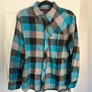Tony Hawk Turquoise and Black Checkered Shirt